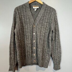 Mens Vintage Gray Cardigan Sweater Jantzen Country Squire Size Large Grandpa